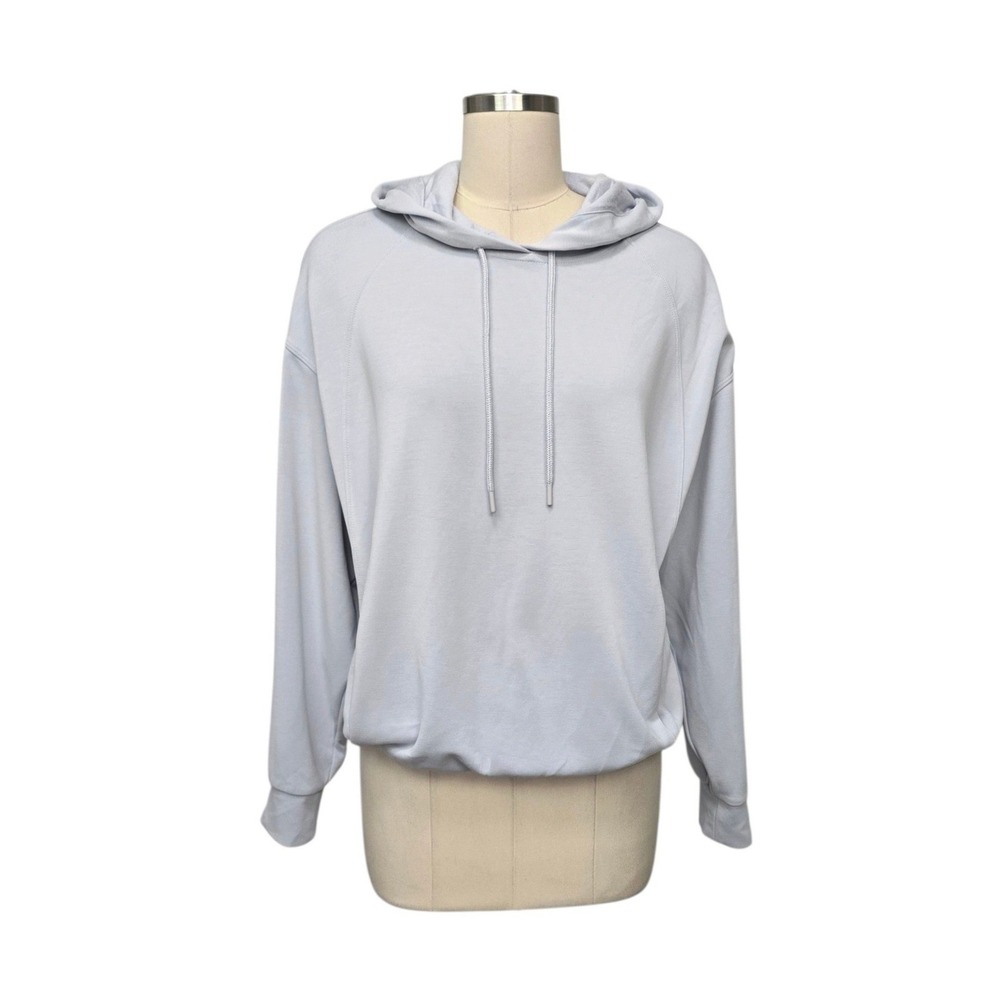 Athleta Light Blue Tencel Modal Pullover Hoodie Sweatshirt Sz Medium Bubble Hem